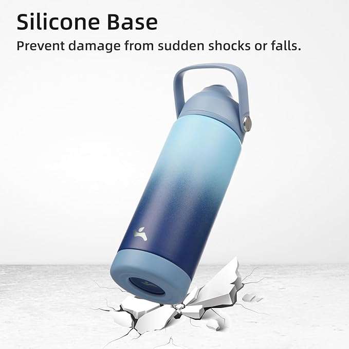 Insulated Water Bottle with Straw Lid,32 oz Stainless Steel Vacuum Metal Bottle with Silicone Handle, Sky-FlexoryFit
