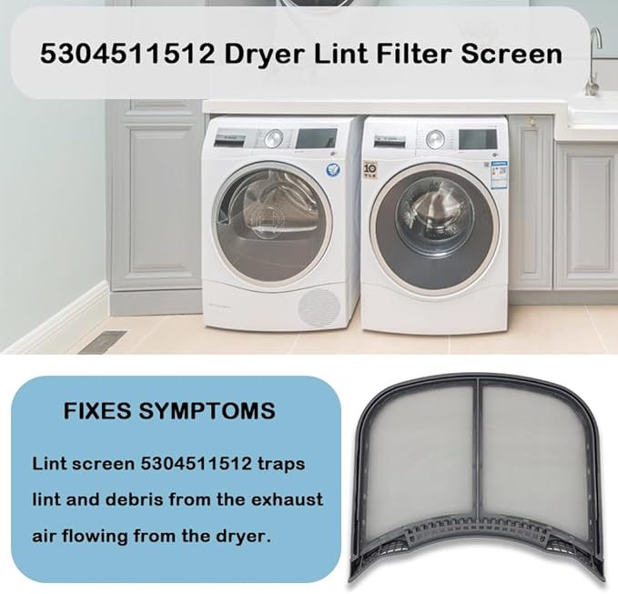 5304511512 Dryer Lint Filter Screen, fit for Electrolux Frigidaire Dryer, replace part 5304505076, 4584403, AP6260854, PS12114610, EAP12114610, Compatible with models EFME517SIW0, EFME517STT0 etc