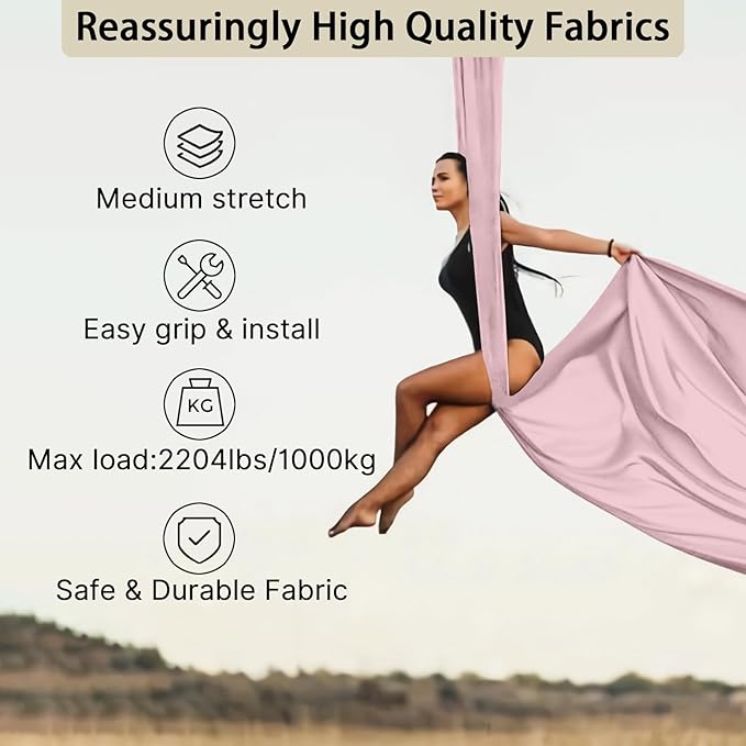 15/25 Yards Aerial Silk Professional Indoor Aerial Yoga Hammock Fabric Outdoor Fitness Silk for Dance, Circus Training, Home Gym-FlexoryFit