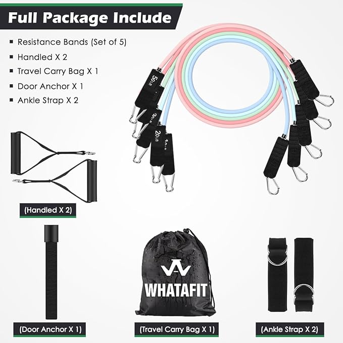 WHATAFIT Resistance Bands, Exercise Bands，Resistance Bands for Working Out, Work Out Bands with Handles for Men and Women Fitness, Strength Training Home Gym Equipment-FlexoryFit