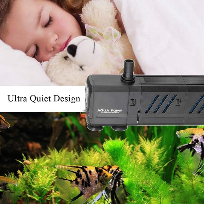 MQ 210GPH Submersible Water Pump (800L/H, 8W) with Filters and Water Nozzles, Ultra Quiet for Aquarium, Fish Tank, Pond, Fountain, Hydroponics