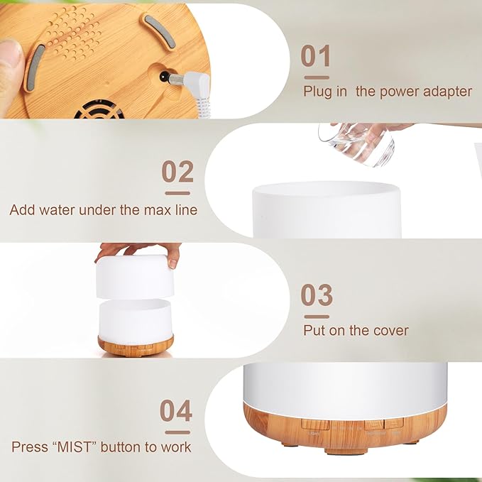 500ml Premium Essential Oil Diffuser with Remote Control. Ultrasonic Aromatherapy Humidifier Vaporizer. 7 Colors Lights. Comes with Timer & Auto-Off for Home & Office (Wood)