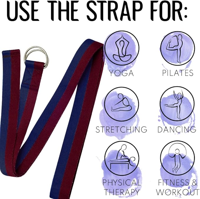 TECEUM Yoga Strap & Mat Strap – 2 IN 1 – Cotton – 6 ft 8 ft 10 ft (30+ colors) – Adjustable Non-Slip Belt for Yoga, Pilates, Stretching, Physical Therapy, Fitness & Home Workout – For Carrying Mats-FlexoryFit