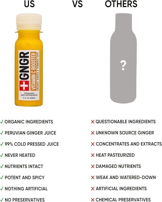 '+GNGR 24 Shots Variety Pack of Organic Immunity Boosting Ginger Shots - Cold Pressed Ginger Shots for All Natural Digestive and Immune Support - Nothing Artificial - USDA Organic (2 Fl Oz, 24 Pack)-FlexoryFit