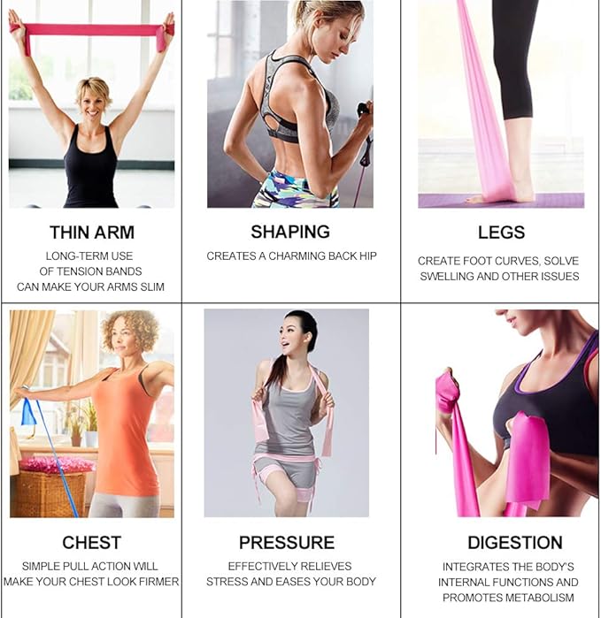 Therapy Flat Resistance Bands Set, Latex Free Flat Elastic Exercise Stretch Bands for Stretching, Flexibility, Pilates, Yoga, Ballet, Gymnastics, Rehab, Workout, Pink, Purple, Blue (3 Pack, 5 FT long)-FlexoryFit