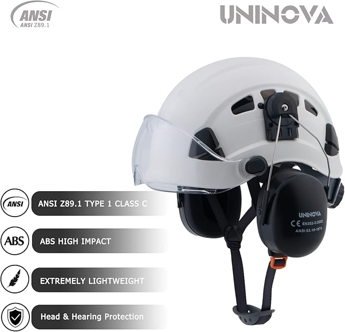 UNINOVA Arborist Helmet Forestry Helmet Chainsaw Helmet with Visor and Earmuffs,OSHA Safety Hard Hat Helmet for Logging Trimming Mowing Climbing Tree Service Garden Work