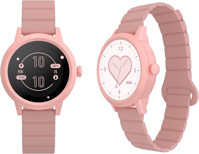 KAVVO Macaron 36mm Round Stylish Watch, 1.106'' AMOLED Retina Screen, Always-on Display, Silicone Magnetic Suction Strap, Female Health Record, Waterproof(Sakura Pink)-FlexoryFit