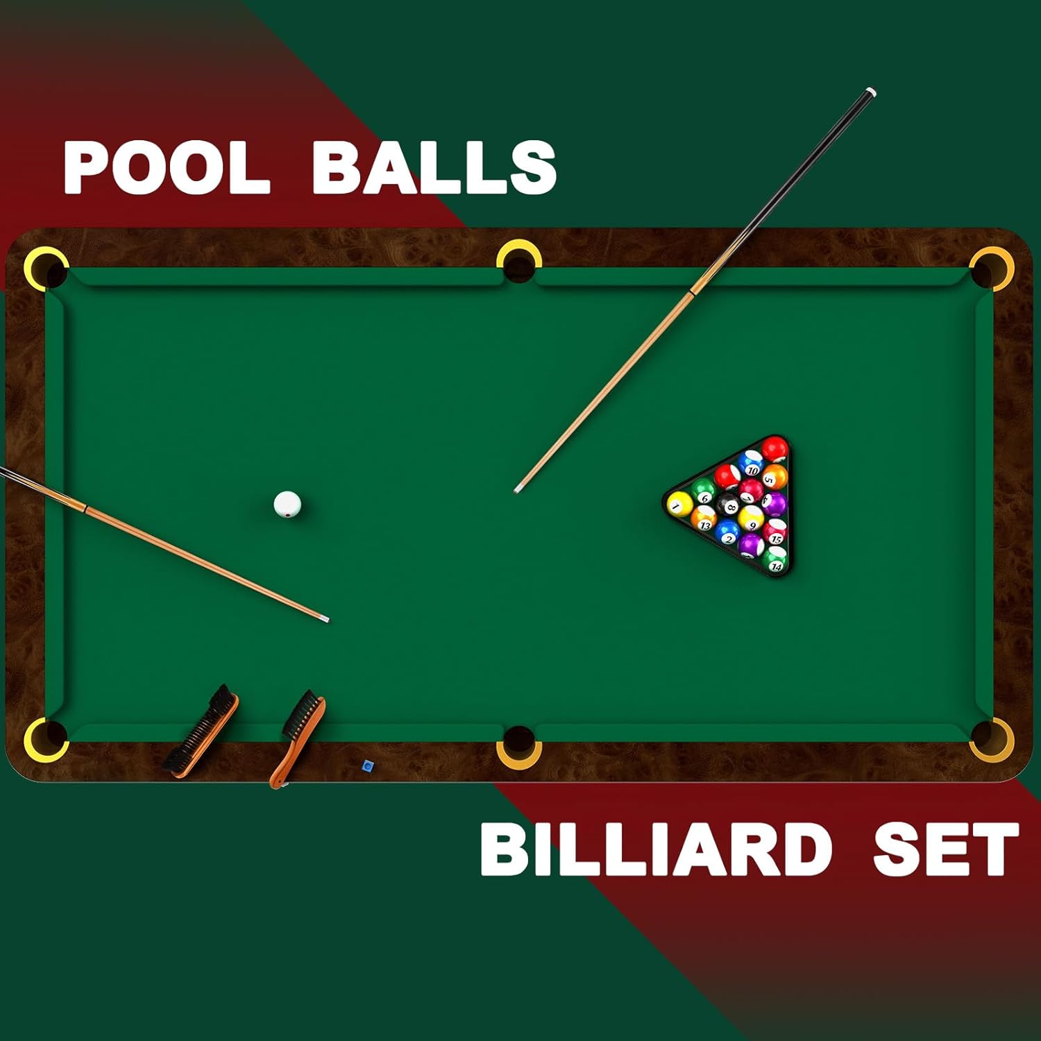 Jenaai 55 Pcs Pool Table Accessories 16 Pcs Billiard Balls 6 Set Pool Sticks Triangle Diamond Ball Holder Cue Chalks Cue Tip and Brush Set