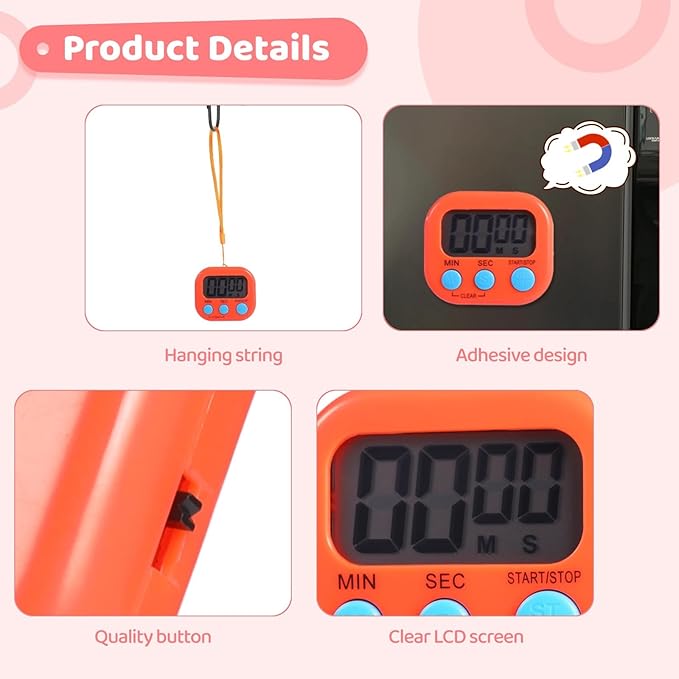 12 PCS Bulk Digital Timer, Timers for Classroom, On/Off Switch Minute Second Countdown Big LCD Display Timer, Loud Alarm for Exercise Cook Baking Teacher-FlexoryFit