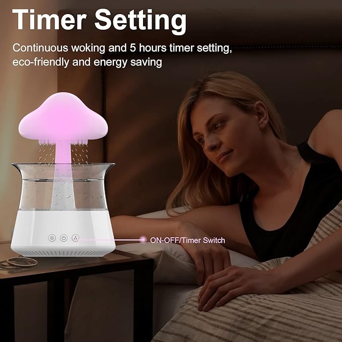 Cloud Rain Humidifier for bedroom with Soothing Rain Sounds - Bedroom Sleep Aid, Waterfall Night Light, Mushroom Design Air Moisturizer for bedroom and living room (White)