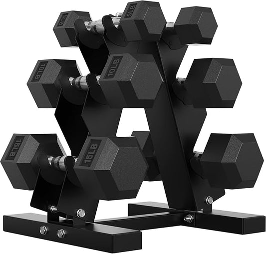 Hex Dumbbell Sets with Rack, 60-550 lb Rubber Encased Exercise & Fitness Dumbbells Set with Rack Option, Hand Weight for Strength Training, Weight Dumbbells-FlexoryFit