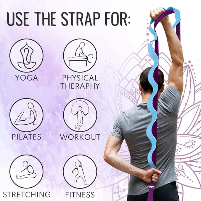 TECEUM Stretching Strap for Yoga & Physical Therapy – 10 Loops – Non-Elastic Leg Stretch Straps for Stretching, Exercising, Pilates, Post-Injury Rehabilitation for All Levels – Men & Women-FlexoryFit