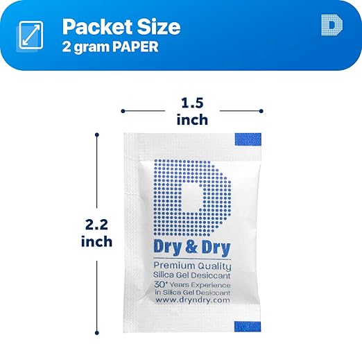 Dry & Dry 2 Gram [80 Packets] Food Grade Silica Gel Packs Desiccant Packs, Silica Packets - Rechargeable Silica Gel Packets, Desiccants, Silica Gel