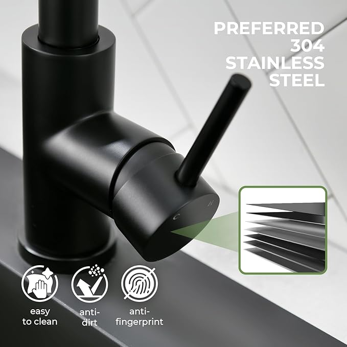 Touchless Kitchen Sink Faucet, VFAUOSIT Black Kitchen Faucet with Pull Down Sprayer Stainless Steel Motion Sensor Smart Hands-Free, Matte Black Single Hole Faucet for Bar Laundry RV Utility Sink