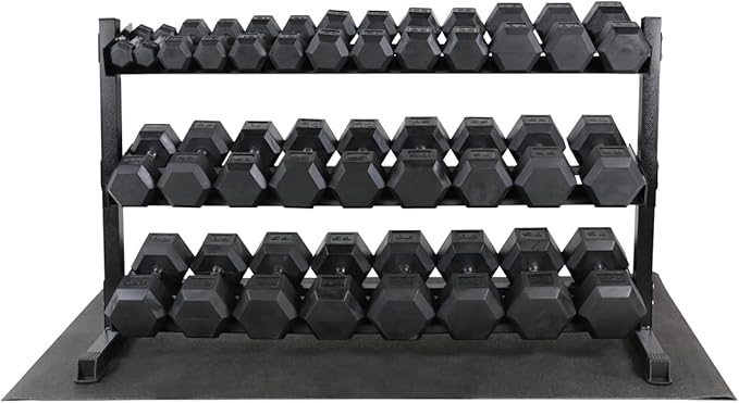 WF Athletic Supply Rubber Coated Hex Dumbbell Set, Multiple Choices Available - Dumbbells with Rack Stand and Mat, or Dumbbells Only (200/550/1200/2100/3000 LB)-FlexoryFit