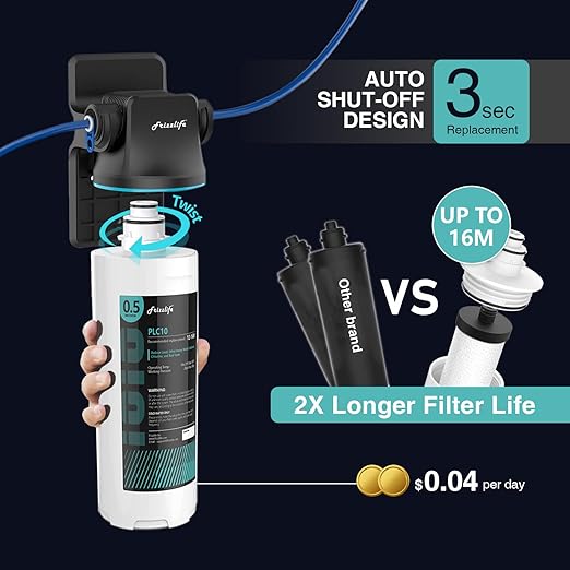 Frizzlife SW10F Under Sink Water Filter System with Brushed Nickel Faucet, NSF/ANSI 53&42 Certified, Reduces 99.99% Lead, Chlorine, Bad Taste & Odor, 8K Gallons High Capacity, 0.5 Micron, USA Tech