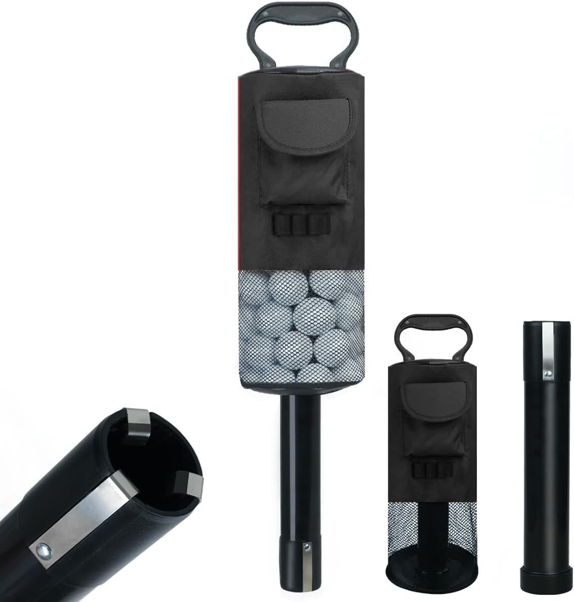 HOW TRUE Golf Ball Retriever, Portable Shag Bag Golf Ball Pick Up with Removable Plastic Tube, Pocket Shagger Storage