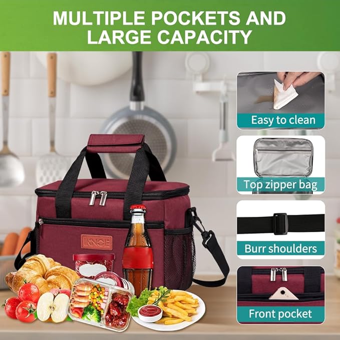 iknoe Large Foldable Cooler Bag, 8.5L Insulated Lunch Bag, Leakproof Lunch Cooler Tote with Multi-Bag Design Suitable for Beach, Picnic and Office Use,Red 15-Can-FlexoryFit