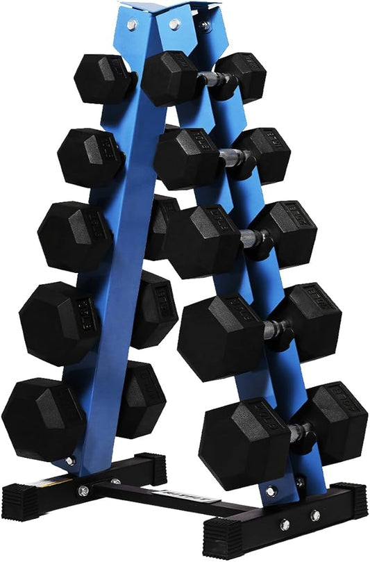 RitFit 250LB/300LB Rubber Hex Dumbbell Sets with Weights Rack, Multiple Color Choices Available, Great Gym Equipment for Home, Strength Training, Workouts-FlexoryFit