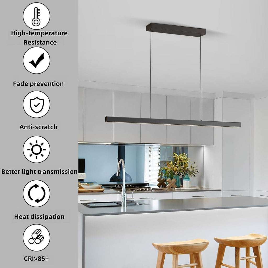 Modern Ceiling Pendant Lights,39in LED Black Linear Chandelier with Remote Control 3000k-6000K Adjustable Color Temperature,Island Lighting Hanging Light for Kitchen,Dining Room,Living Room