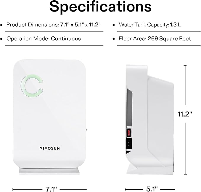 VIVOSUN Small Space Mini Dehumidifier, Ultra-Quiet Auto Shut-off Dehumidifier for Grow Tent, Bedroom, Bathroom, RV, Closet