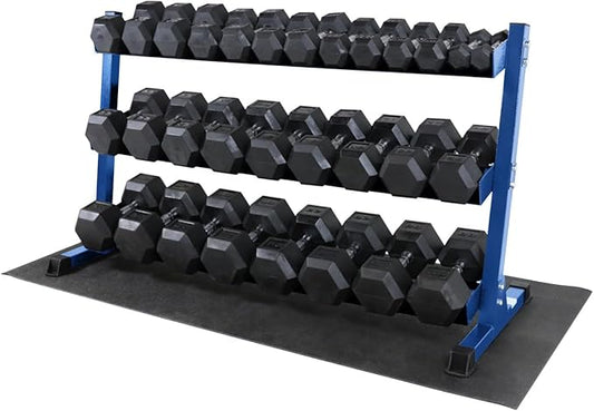 WF Athletic Supply Rubber Coated Hex Dumbbell Set, Multiple Choices Available - Dumbbells with Rack Stand and Mat, or Dumbbells Only (200/550/1200/2100/3000 LB)-FlexoryFit