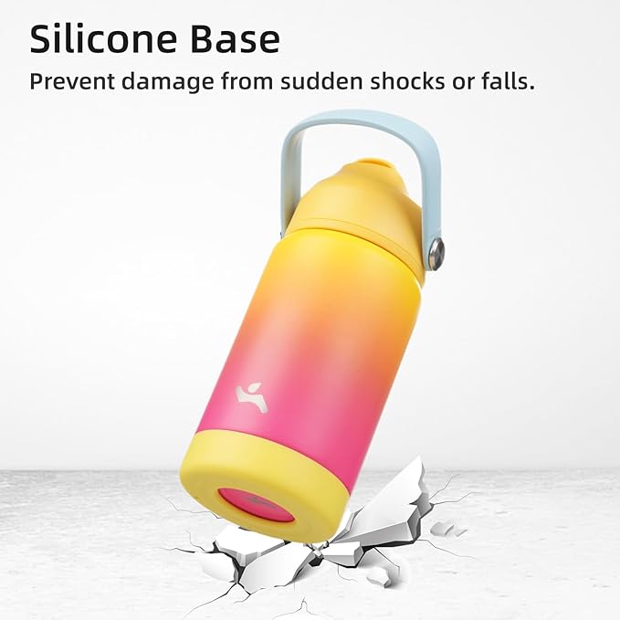 Insulated Water Bottle with Straw Lid,12 oz Stainless Steel Vacuum Metal Bottle with Silicone Handle,Rainbow-FlexoryFit