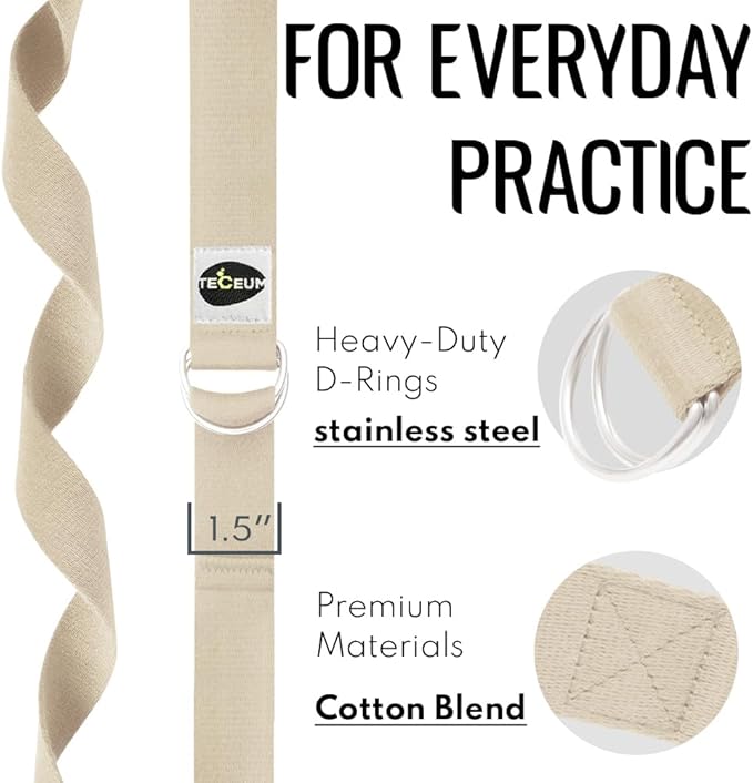 TECEUM Yoga Strap & Mat Strap – 2 IN 1 – Cotton – 6 ft 8 ft 10 ft (30+ colors) – Adjustable Non-Slip Belt for Yoga, Pilates, Stretching, Physical Therapy, Fitness & Home Workout – For Carrying Mats-FlexoryFit