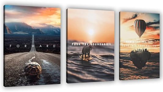 Motivational Wall Decor Poster Inspirational Wall Art 3 Pieces Canvas Wall Painting Artwork for Living Room Bedroom Office Home Decor Prints Pictures Wall Decor Framed Ready to Hang 36''Wx 16''H-FlexoryFit