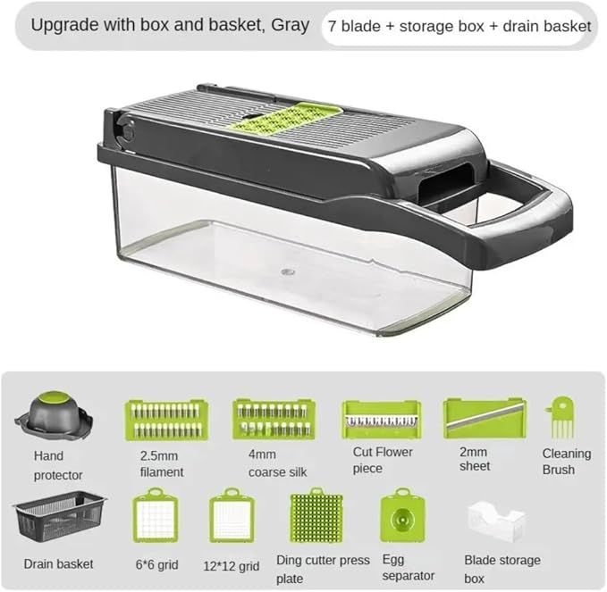 16-in-1 Ultimate Vegetable Chopper & Mandoline Slicer – Multi-Blade Food Dicer, Spiralizer, Grater & Cutter with Container – Kitchen Gadget for Fruits, Veggies, Cheese – Black & Green-FlexoryFit