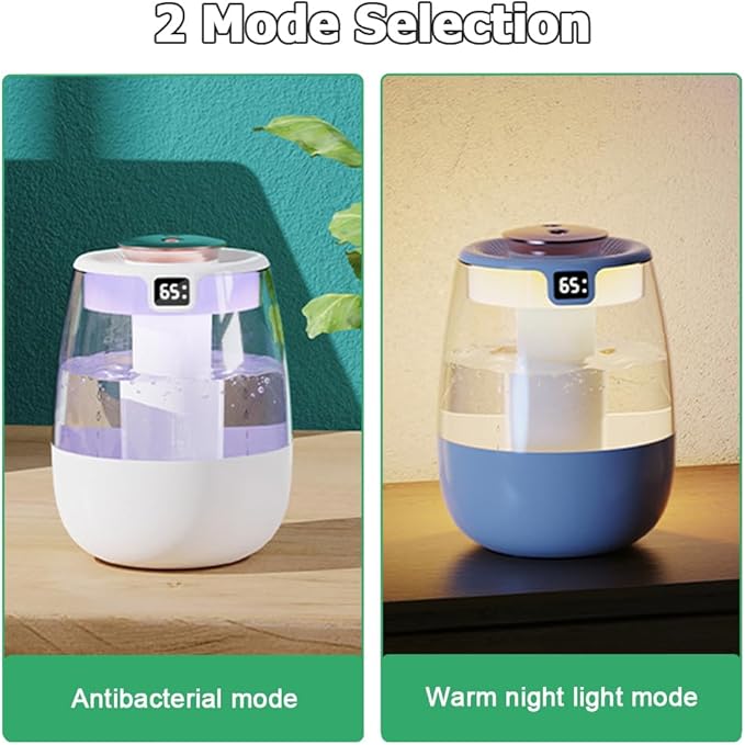 DONGKER Double Spray Humidifier,1L Silent USB Digital Display Humidifier with 2 Mist Modes & Night Light for Car Office Home Room