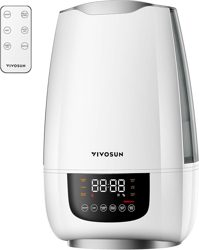 VIVOSUN Cool Mist Humidifier, 6L Quiet Ultrasonic Humidifier for Bedroom (Customized Humidity, Remote Control, Sleep Mode & Auto Shut Off, 360° Nozzle) White