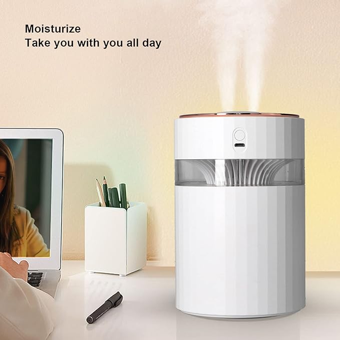 Humidifier Large Capacity Portable 900ml Mute Double Spray Design Desktop Humidifier for Car Office Desktop Pink (White)