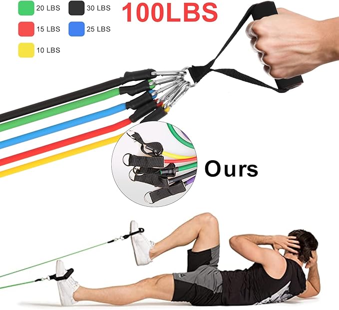 Resistance Bands Set, Himaly Exercise Bands Strength Training Fitness Bands Workout Elastic Bands with Legs Ankle Straps, Door Anchor, Handles & Carry Bag for Home Outdoor Workouts-FlexoryFit