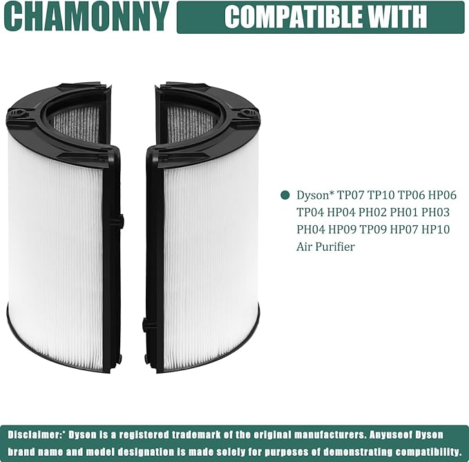 360° Combi Glass True HEPA + Carbon TP07 Filter, Compatible with Dyson TP07 TP10 TP06 HP06 TP04 HP04 PH02 PH01 PH03 PH04 HP09 TP09 HP07 HP10 Air Purifier, Part No. 970341-01, 2Pack