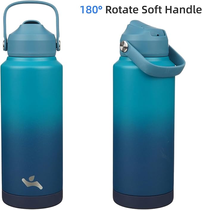Insulated Water Bottle with Straw Lid,32 oz Stainless Steel Vacuum Metal Bottle with Silicone Handle,Vast-FlexoryFit