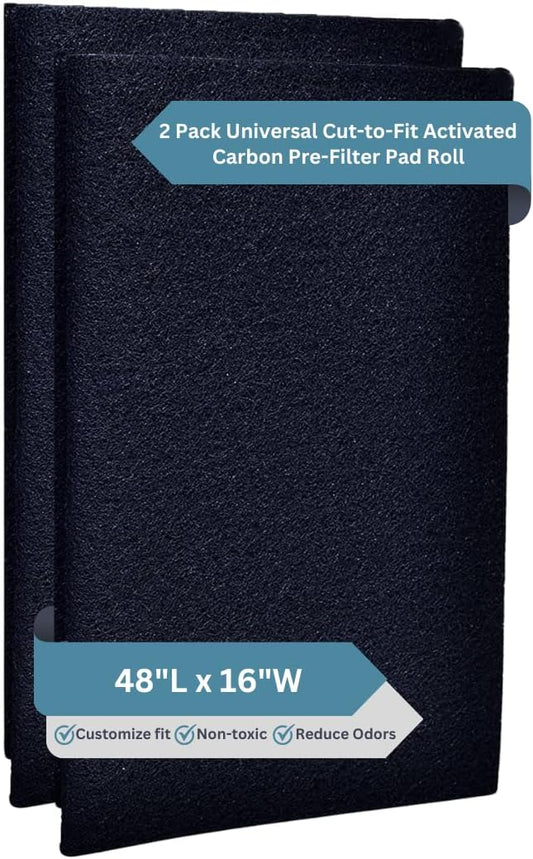 Fresh Headquarters 2Pack Cut‑to‑Fit Activated Carbon Pre‑Filter Rolls – Universal Air Purifier & AC Sheet Compatible with Honeywell, Whirlpool, Next Gen & More Odor/VOC Reduction