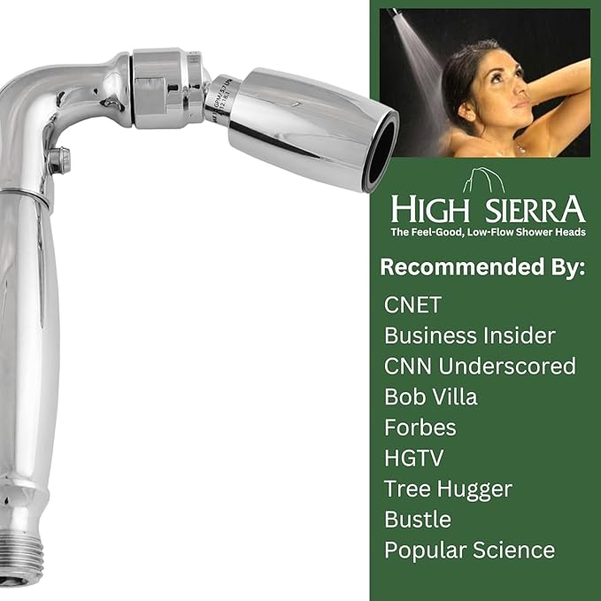 High Sierra® Solid Metal Handheld Shower Head, Lead-Free, with Built-In Trickle Valve. Shower Hose and Holder Not Included. High Pressure 2.0 GPM. Polished Chrome