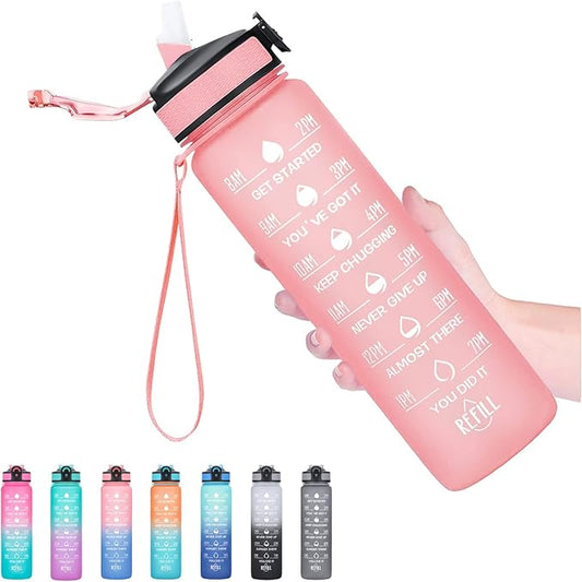 Hyeta 32 oz Water Bottles with Times to Drink and Straw, Motivational Water Bottle with Time Marker, Leakproof, Drinking Sports Water Bottle for Fitness, Gym and Outdoor-FlexoryFit