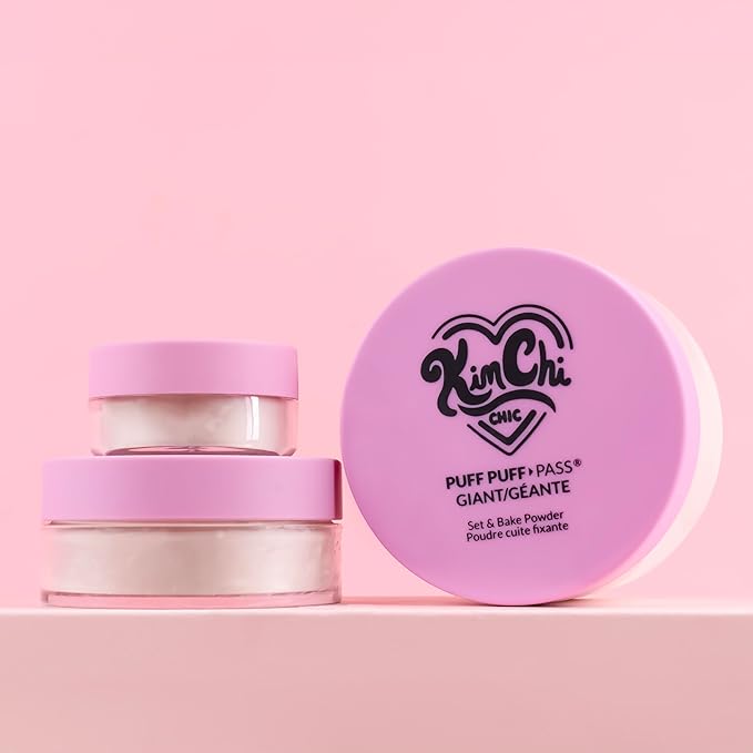 KimChi Chic Giant Puff Puff Pass Set & Bake Powder - Loose Setting Powder with Rice & Vitamin E, Finely Milled for All Day Wear, Translucent 80g-FlexoryFit