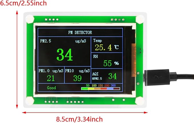5V Air Quality Monitor, Air Pollution Detector Meter Sensor Tester with 2.8" TFT Screen for Monitoring PM2.5 Temperature Humidity and Air Particulates for Indoor/Outdoor