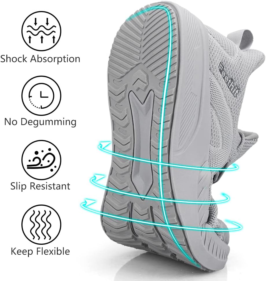 Feethit Mens Non Slip Walking Sneakers Lightweight Breathable Slip on Running Shoes Athletic Gym Tennis Shoes for Men