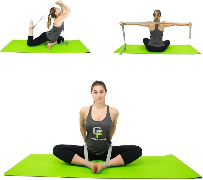 Gradient Fitness Yoga Strap, Friction-Less Easy-Feed Buckle, Super Soft Cotton/Polyester Blend Webbing, Free eGuide. (8 Feet)-FlexoryFit