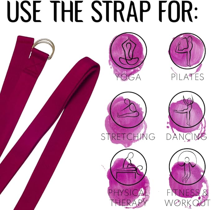 TECEUM Yoga Strap & Mat Strap – 2 IN 1 – Cotton – 6 ft 8 ft 10 ft (30+ colors) – Adjustable Non-Slip Belt for Yoga, Pilates, Stretching, Physical Therapy, Fitness & Home Workout – For Carrying Mats-FlexoryFit