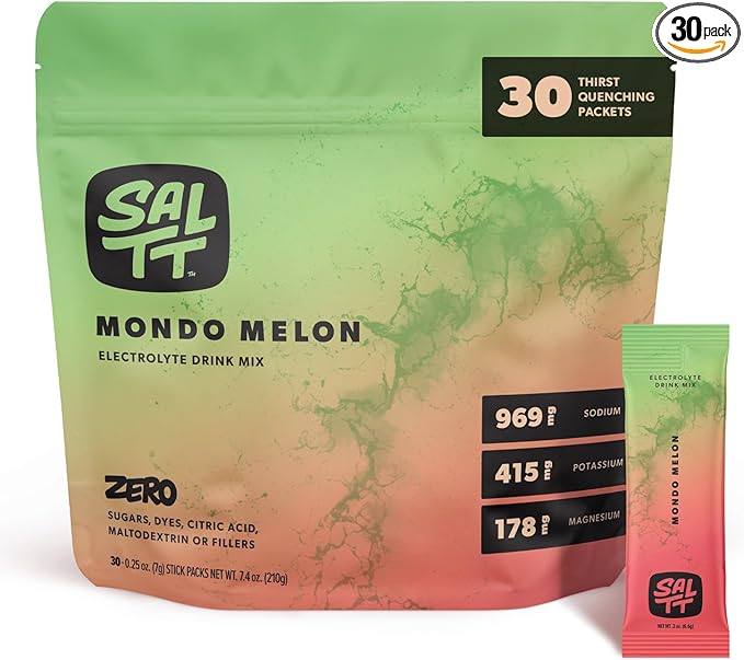 Keto Chow SALTT Electrolytes Powder Packets, Mondo Melon (30 Hydration Packets) - Magnesium, Potassium, Sodium, Trace Minerals - Vegan, Sugar Free, Gluten Free - Travel Essentials - Made in USA-FlexoryFit