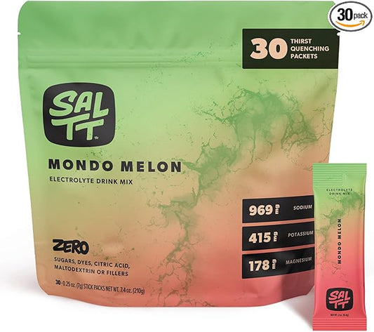 Keto Chow SALTT Electrolytes Powder Packets, Mondo Melon (30 Hydration Packets) - Magnesium, Potassium, Sodium, Trace Minerals - Vegan, Sugar Free, Gluten Free - Travel Essentials - Made in USA-FlexoryFit