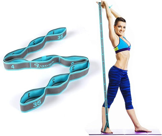 Stretch Strap, Elastic Yoga Stretching Strap, Multi-Loop for Physical Therapy, Pilates, Yoga, Dance & Gymnastics Exercise and Flexible Pilates Stretch Band-FlexoryFit
