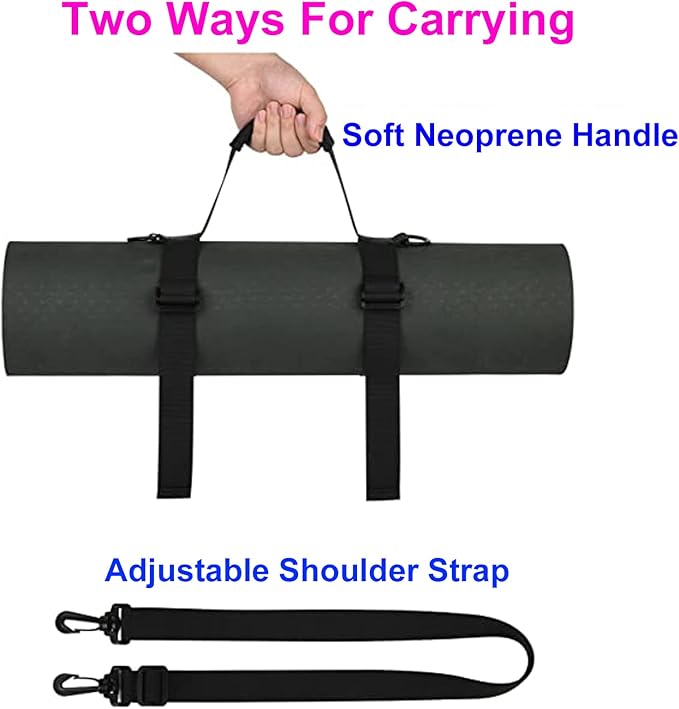 WISDING Yoga Mat Strap, Portable Yoga Mat Sling, Picnic Blanket Strap with Adjustable Shoulder Strap & Handle for Festivals Picnics Camping Motorcycle Bedroll Pilates-FlexoryFit