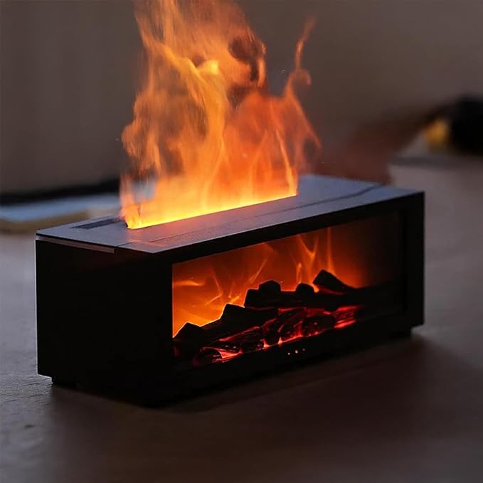 Mini Fireplace Diffusers for Essential Oils Fireplace Humidifier with Remote 150ml Fireside Ultrasonic Humidifier Bonfire Flame Diffuser with 7 Colors Light for Home Room Office (Black)