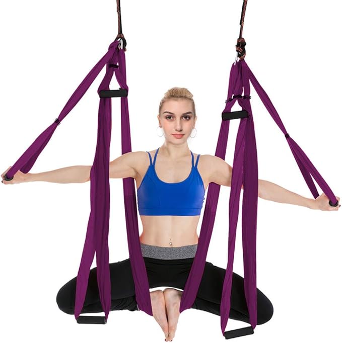 Aerial Yoga Swing Set with 2 Extension Straps - Anti-Gravity Aerial Yoga Hammock Sling for Inversion Exercises, Indoor Outdoor Home Gym Fitness Equipment-FlexoryFit